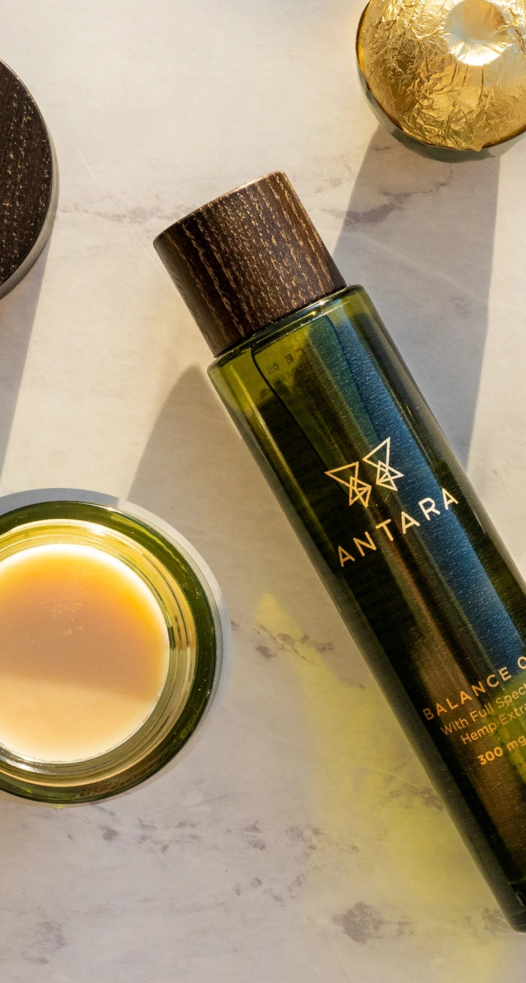 Antara skincare product on a marble surface